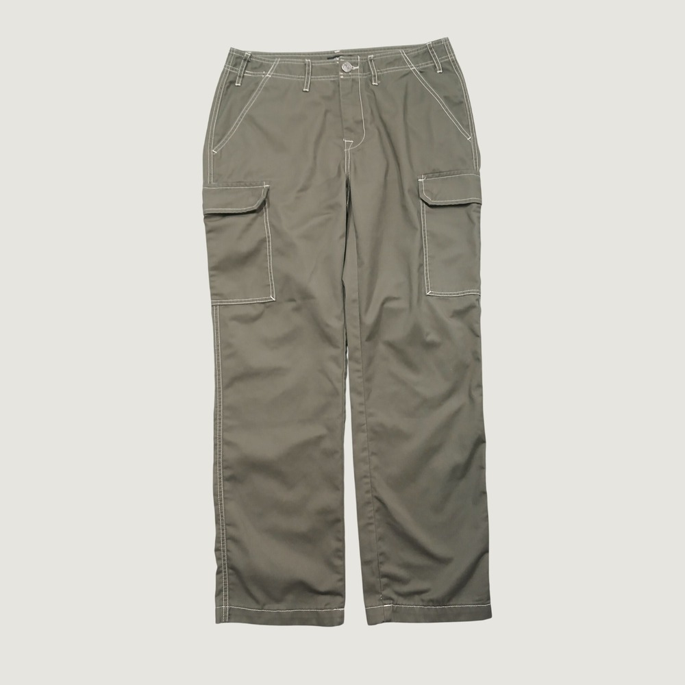 True Religion Mens Cargo Pants Olive Green White Contrast Stitch Size 31